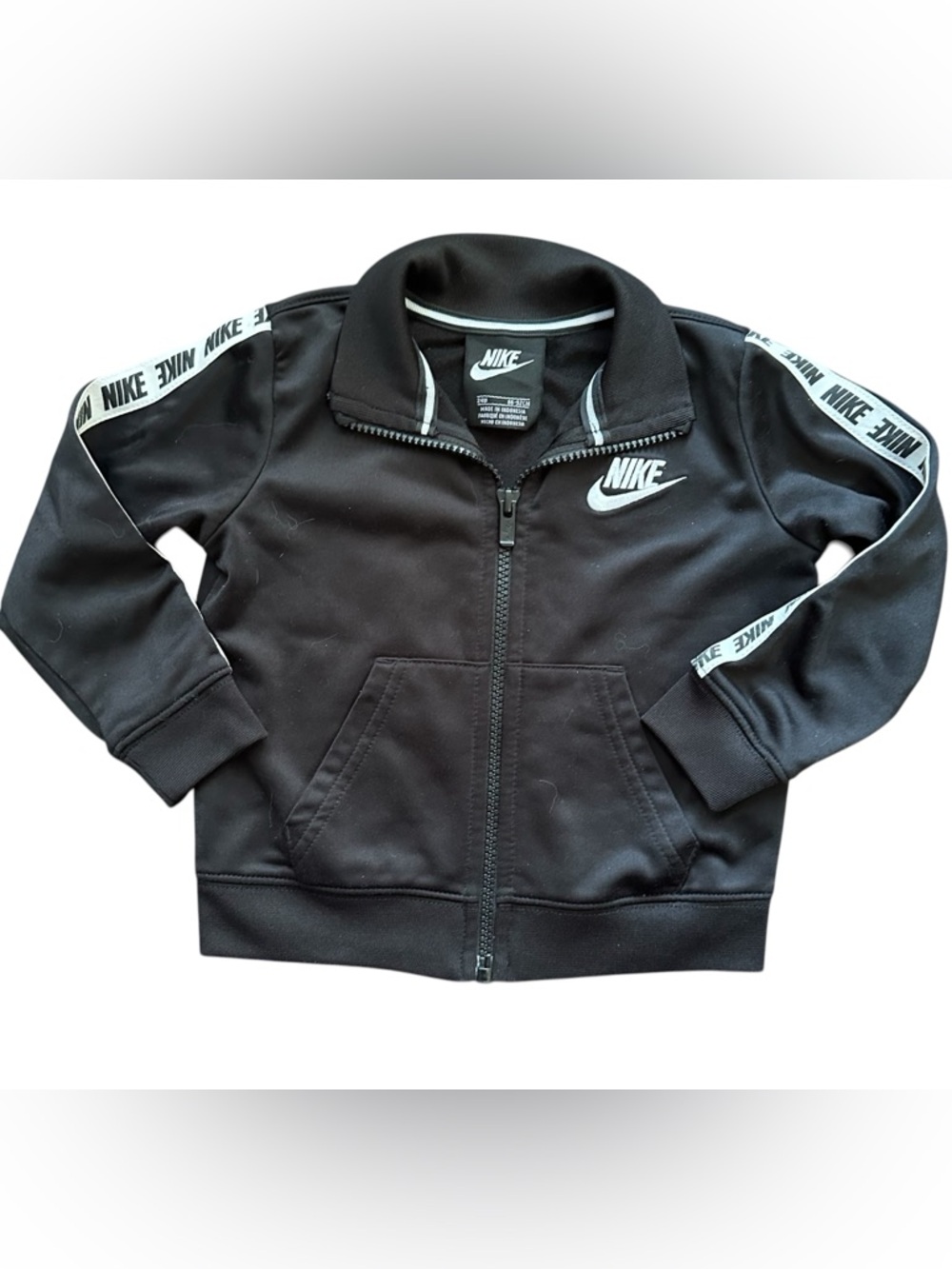 Nike Baby Boy's Size 12M Infant Track Swoosh Jacket Black Zip Up Pockets